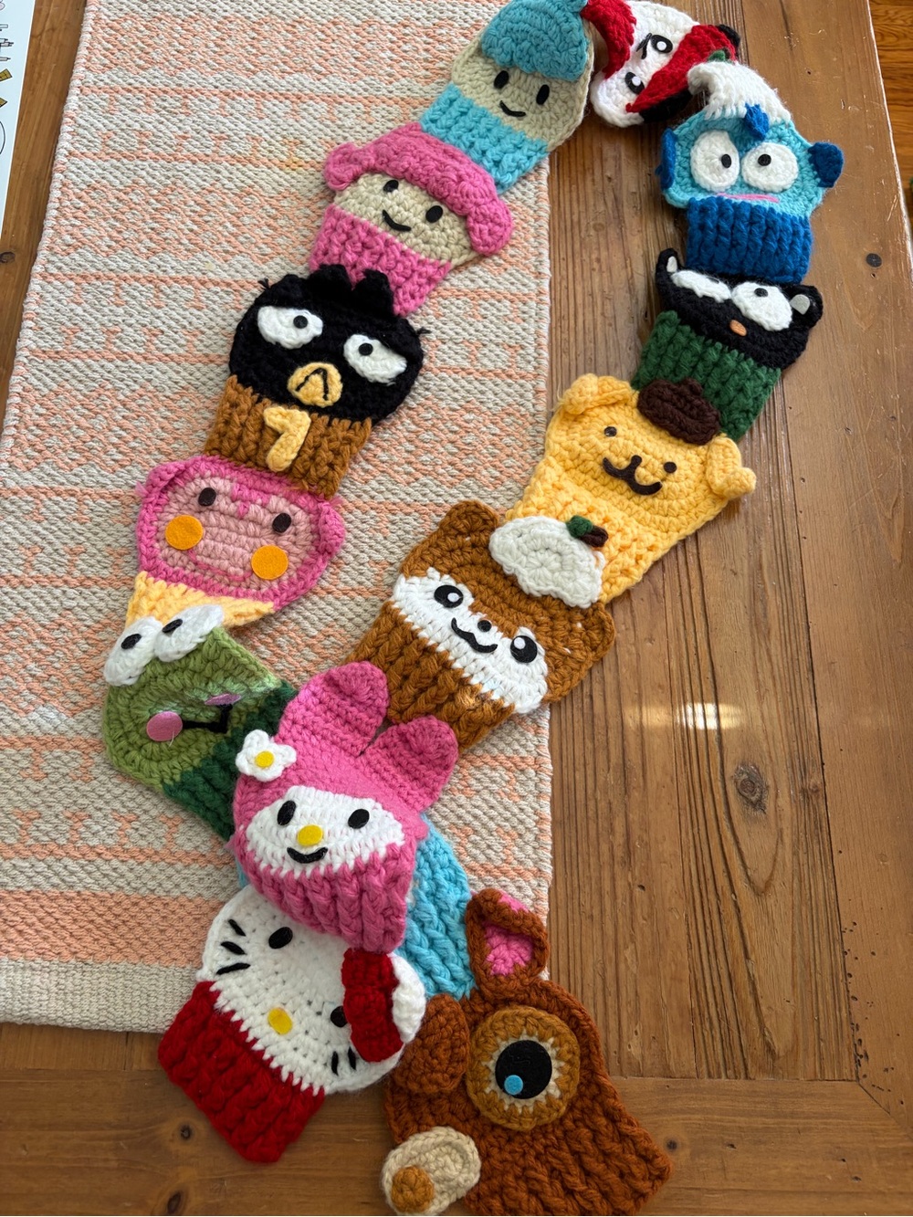 RARR Sanrio 14 Character Crochet knitted scarf by Twinkee Chan